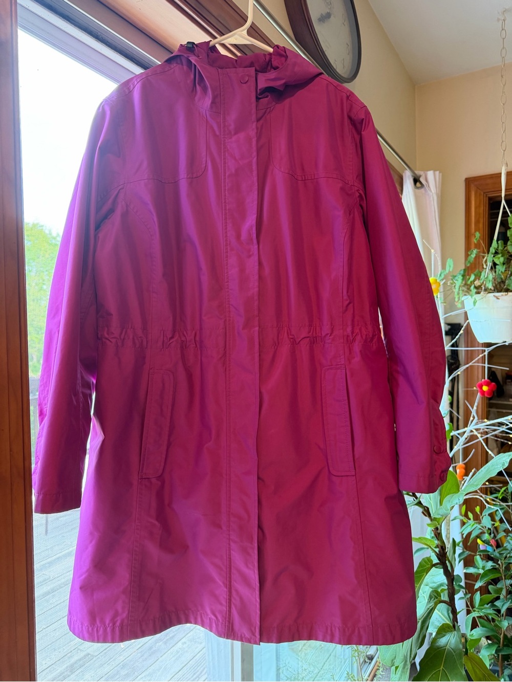 L.L.Bean Hooded Raincoat Trench Jacket Women’s XL Berry Magenta Lightweight